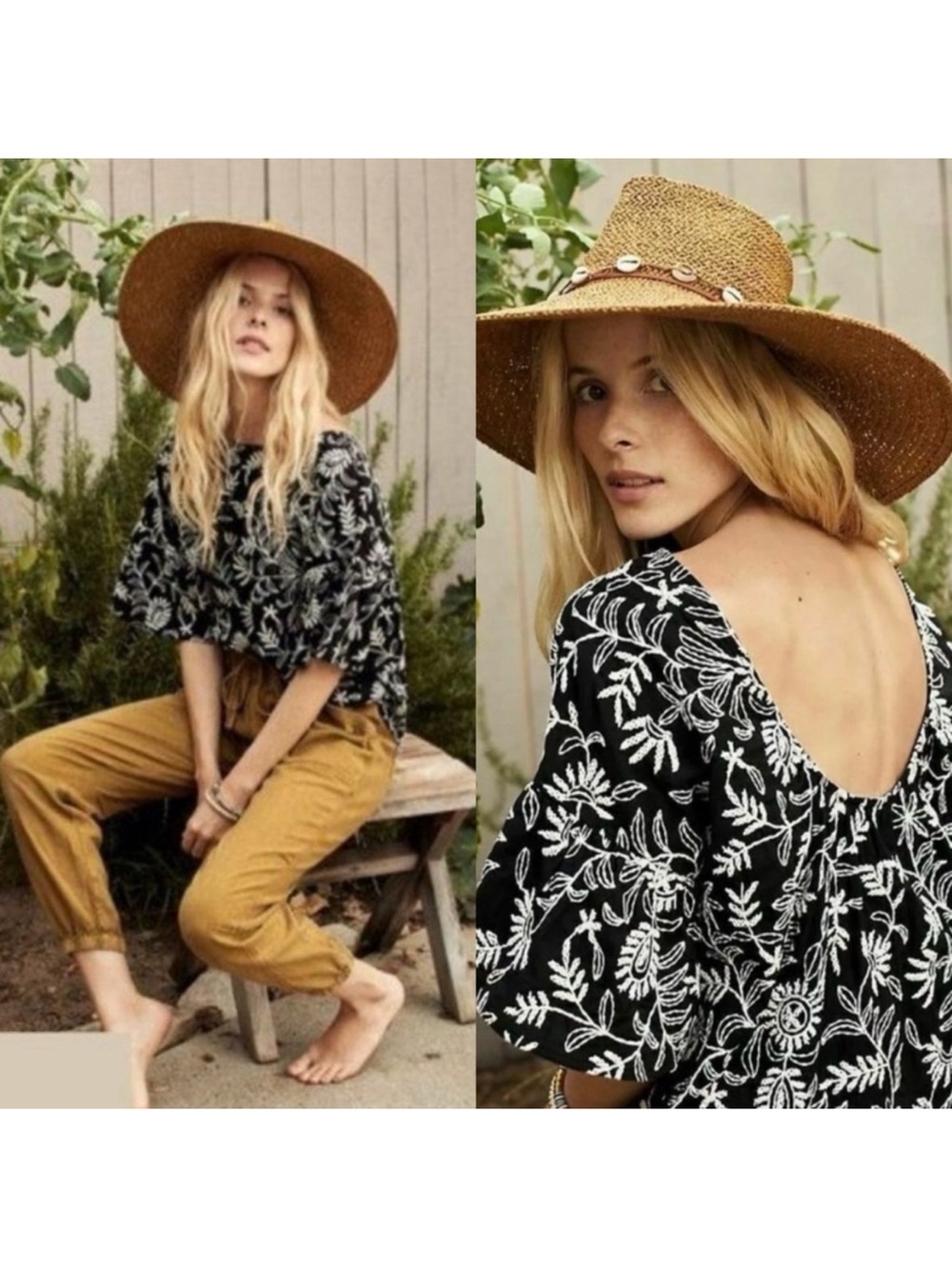 Anthropologie Rory Embroidered Flared Short Sleeve Blouse Cotton Boho Small